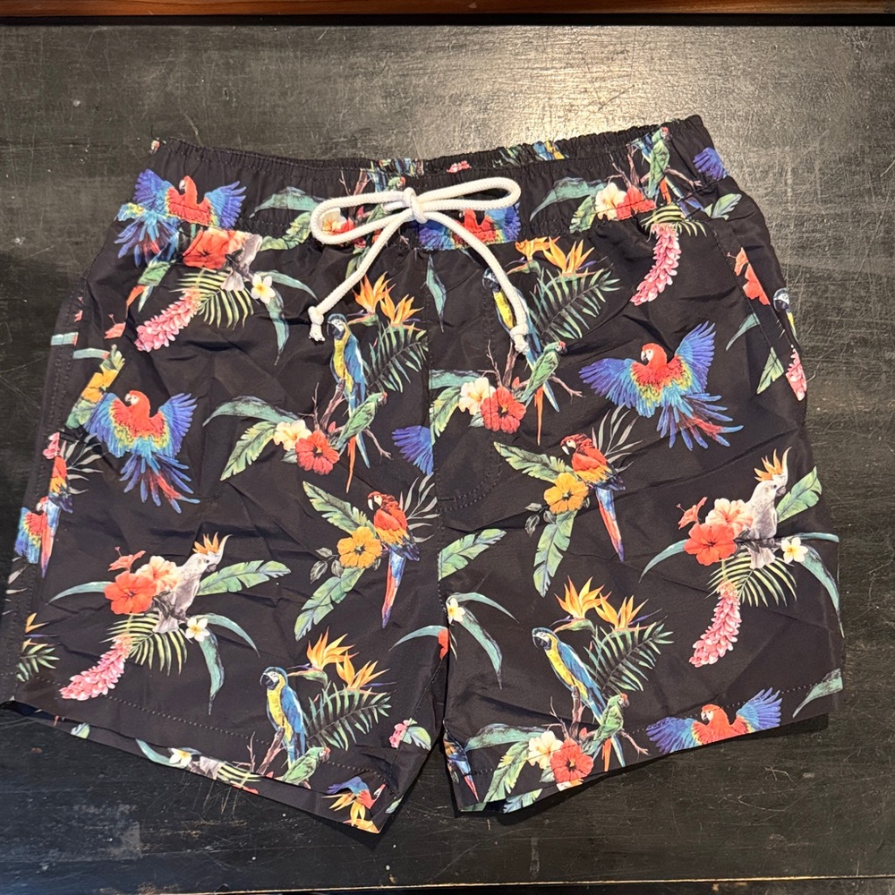 4/$15 Men’s Forever 21 Tropical Parrot Print Swim Shorts Size Small